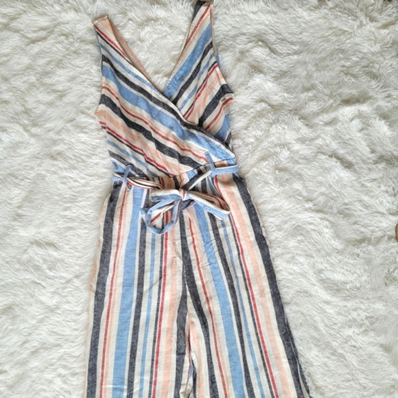 Indigo Rein Linen V-Neck Sleeveless Wide Leg Jumpsuit Size Large - Picture 3 of 16